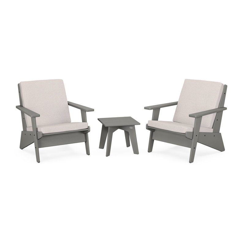 Riviera Modern Lounge 3-Piece Set, Slate Grey, Dune Burlap