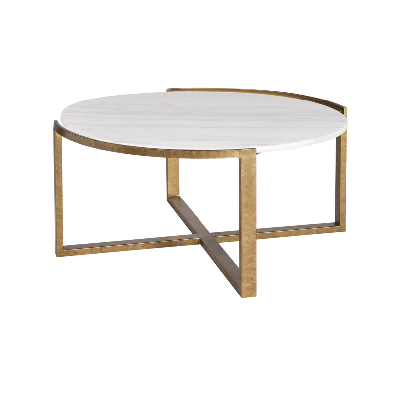 Los Angeles Cross Legs Coffee Table, Royal Gold, Carrera Marble