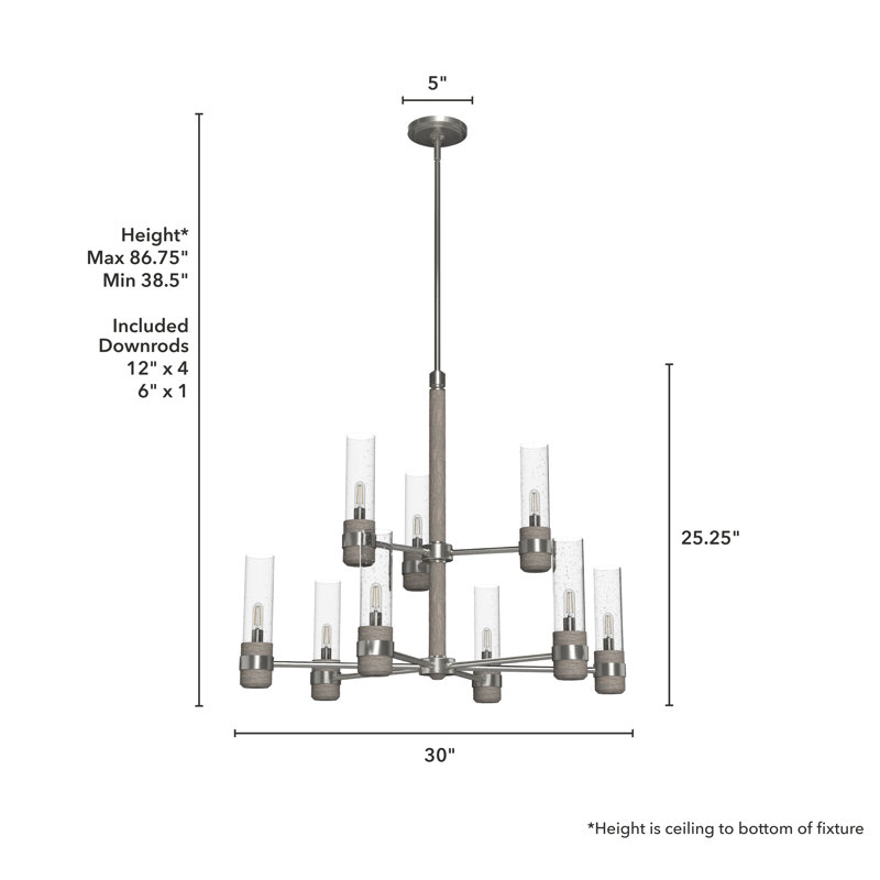 River Mill Brushed Nickel 9-Light 2-Tier Chandelier