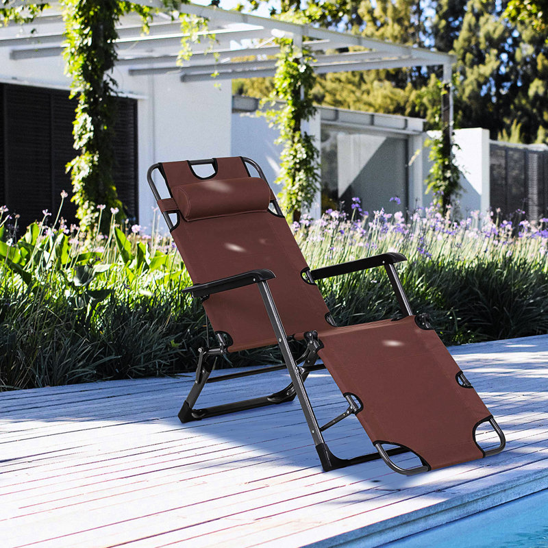 Deck Tanning Lounge Chair Sun, 21 Folding With Pillow & Pocket. For Beach, Pool, Patio, Lawn. Brown. Lightweight And Stable, 330 Lbs Capacity Lawn Sun Pocket By , Adjustable For Deck, Outdoor, Brown