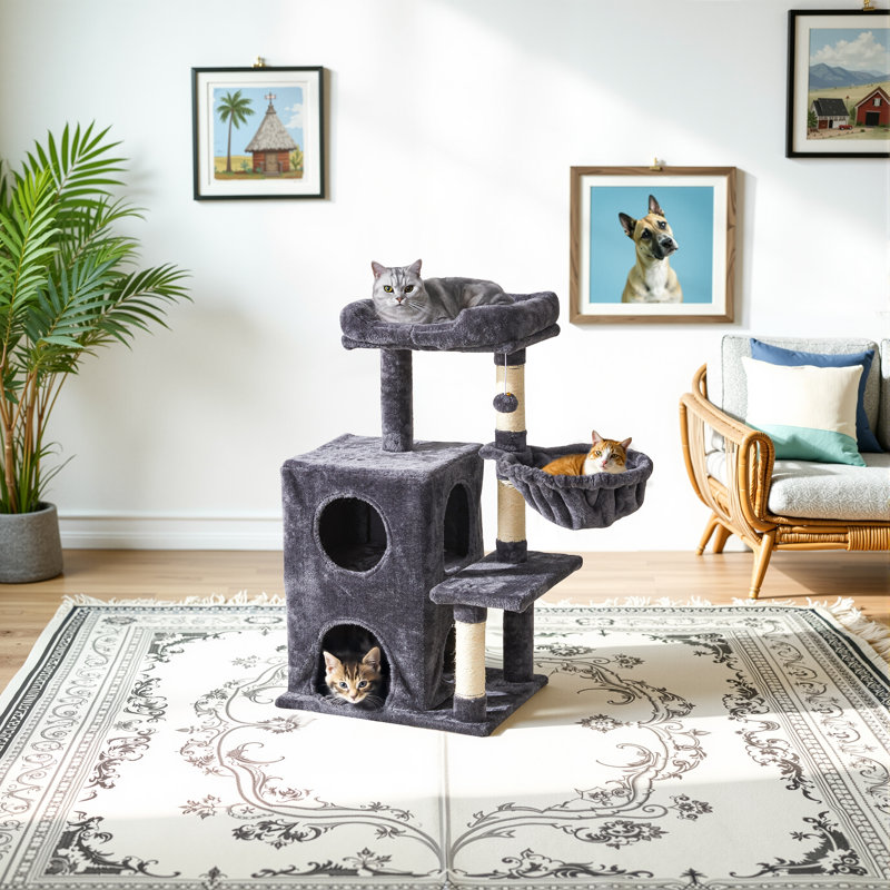 Tour d'arbre à chat à plusieurs niveaux avec condos, hamac et poteaux à griffer - Mobilier de chat robuste pour grands chats