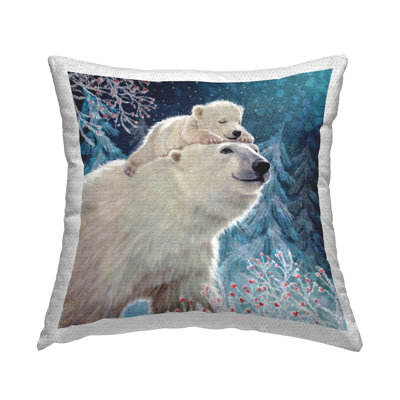 Smiling Polar Bears Winter Trees Outdoor Printed Pillow by Pip Wilson