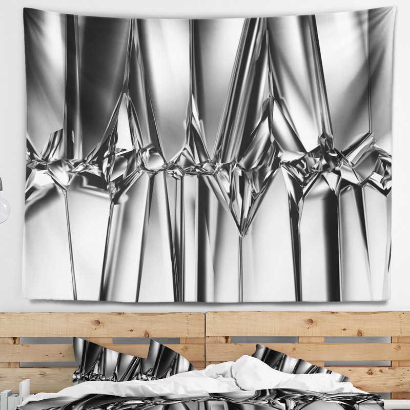 Tapisserie abstraite fond noir et cristal blanc, H 32 po x l 39 po
