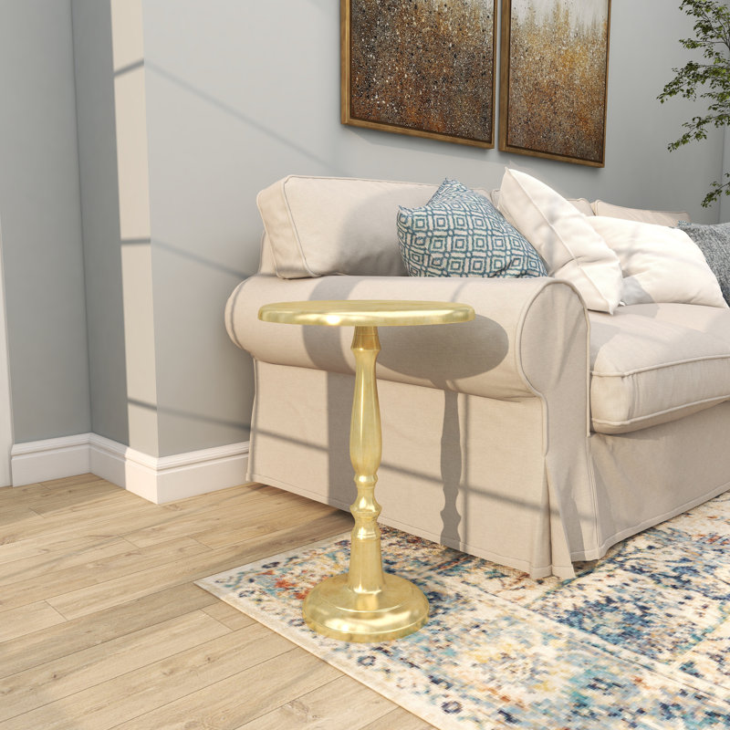 Gold Aluminum Round Pedestal Accent Table, 19"