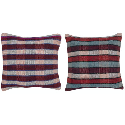 16 po x 16 po ENSEMBLE DE 2 - Housses de coussin en laine tissées à la main. Coussins décoratifs turcs. Coussins colorés