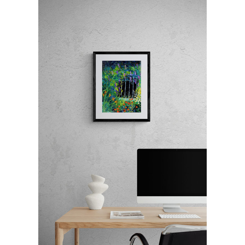 Dans mon jardin par Pol Ledent - Peinture, Papier avec cadre noir, 20" H x 16" W