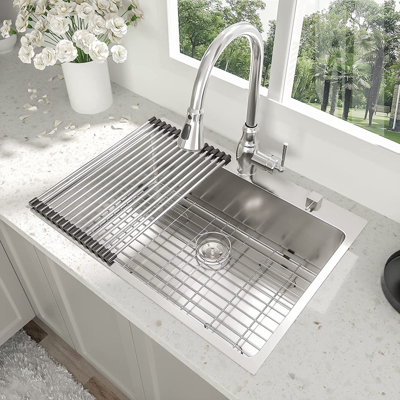 30" L x 22" W Drop-In Stainless Steel Kitchen Sink Single Bowl, 30" L x 22" W