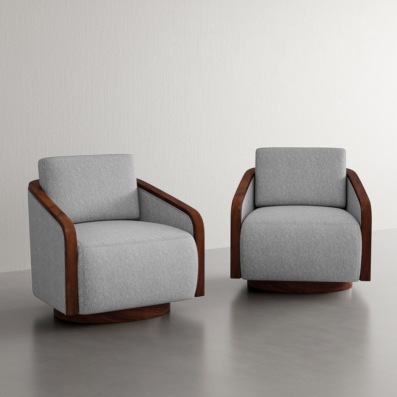 Upholstered Swivel Barrel Chair, Light Grey