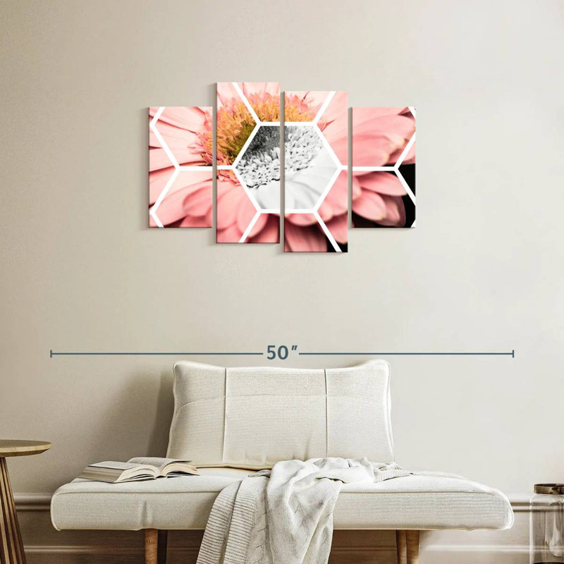 Pink Gerbera Hexagon, 22" H x 36" W