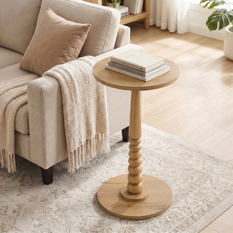 Round End Table, Light Brown