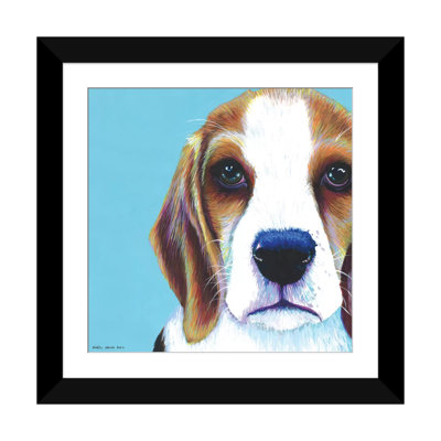 « beagles on aqua, square » par kirstin en bois, impression sur toile