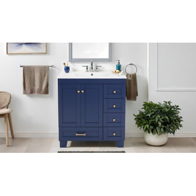 Meuble-lavabo de salle de bain avec lavabo et tiroirs à fermeture en douceur