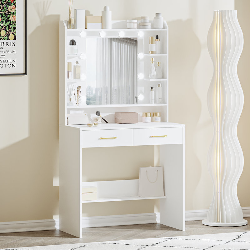 Dressing Table with Mirror and Led Light, Vanity Desk with Adjustable Brightness, Vanity Table with Shelves and 2 Drawers, for Bedroom, Living Room, 40 x 80 x 149 cm 