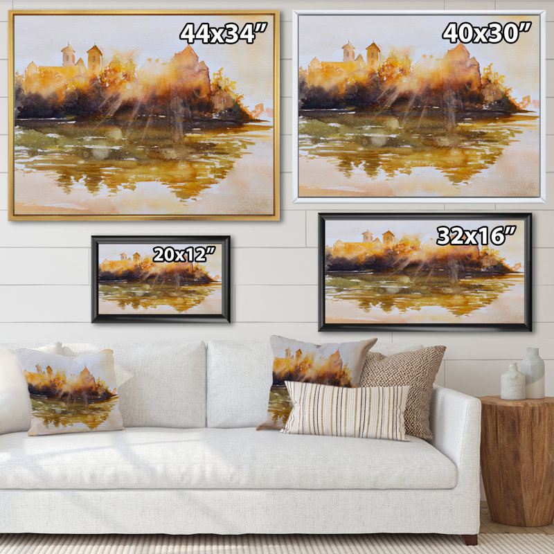 " Benedictine Monastery At Sunrise ", Gold Floater Frame Canvas, 16" H x 32" W