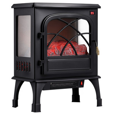 Cheminée électrique autoportante de 1500 W, 65 cm (25,5 pouces), installation rapide grâce à ses 4 pieds de support, chauffage infrarouge efficace pour les saisons froides, flammes 3D réalistes pour une ambiance chaleureuse, construction en nylon noir.