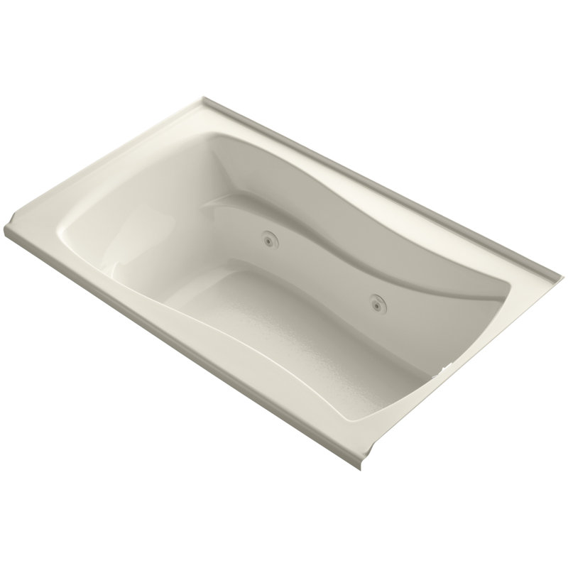 Mariposa 60" x 36" Drop In Whirlpool Bathtub, Almond, Right