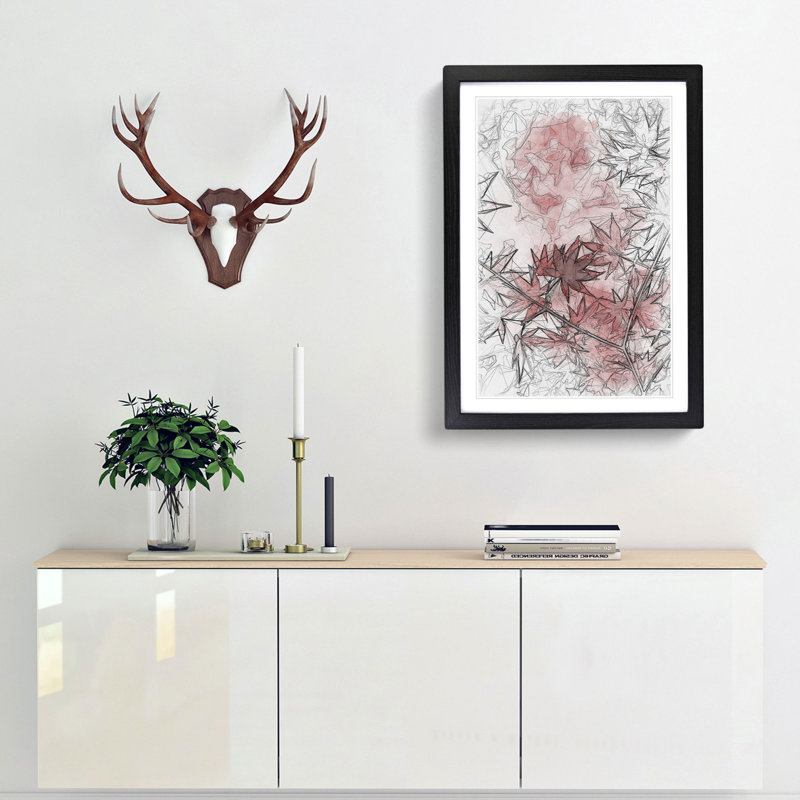 Red Leaves of a Maple Tree in Abstract - Picture Frame Graphic Art Print, 87cm H x 62cm W x 2cm D, Black Framed