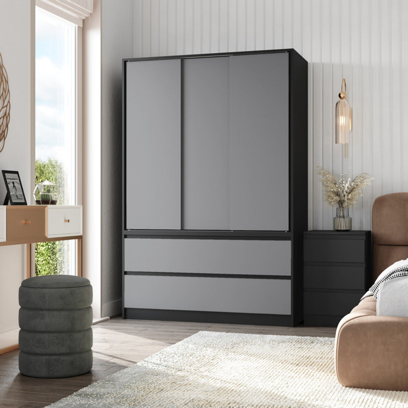 Manufactured Wood Wardrobe, Black/Grey