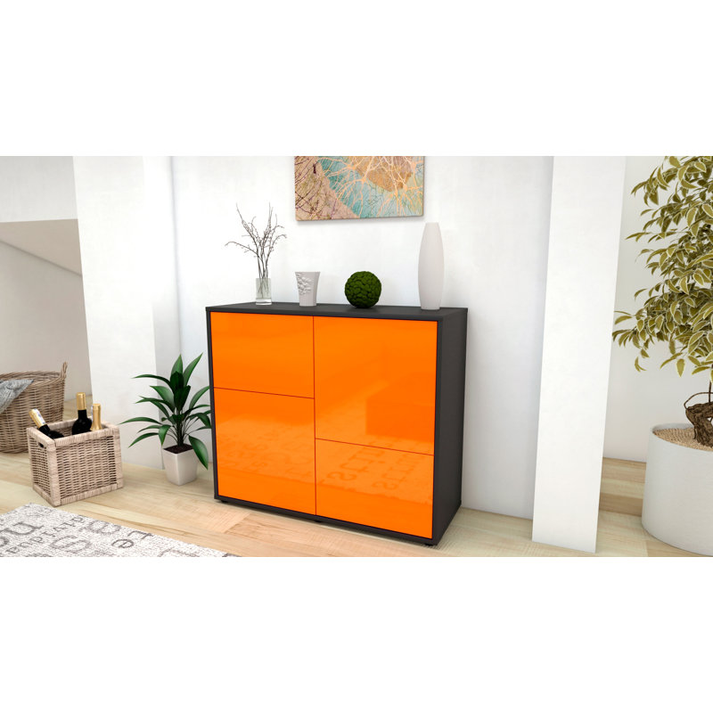 Ramona 92cm Sideboard, Anthracite/High-gloss orange