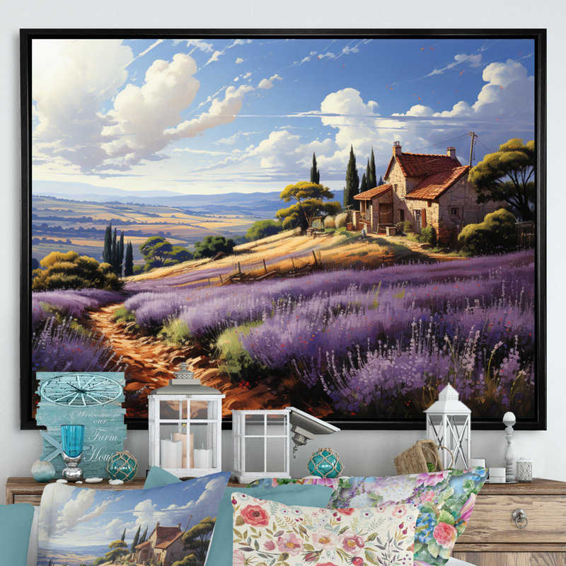Country Charm Lavender Fields, reproduction d'art sur toile, H 30 po x l 40 po x P 1,5 po, Cadre flottant noir