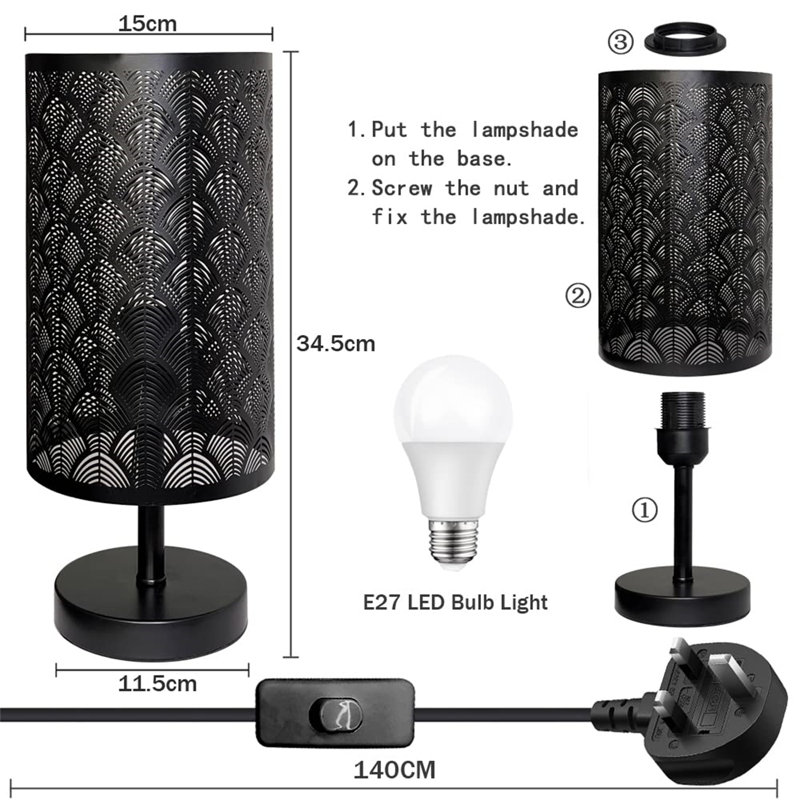 Metal Table Lamp, Black, Black