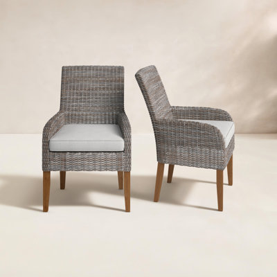 Akiva High-Density Polyethylene (HDPE) Wicker Premium All-Weather Wicker Dining Armchair with Sunbrella® Cushion