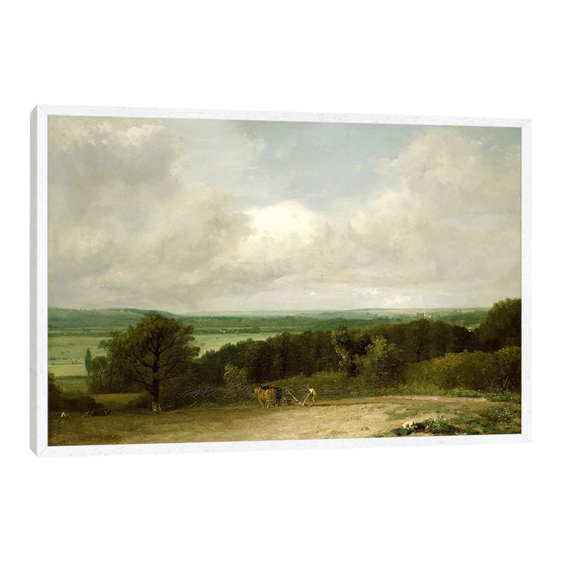 Wooded Landscape With A Ploughman by John Constable - Print on Canvas, 101.6 cm H x 66.04 cm W, White Framed