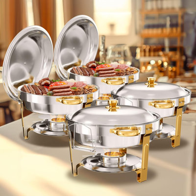 Stainless Steel Round Chafing Dish, Party Buffet Server, Buffet Accessory Warmers (set of 4)