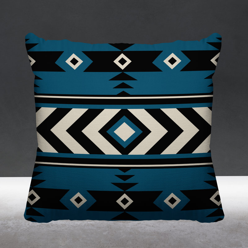 Coussin intérieur / extérieur Fika Southwestern, L 17 po x H 17 po, Turquoise