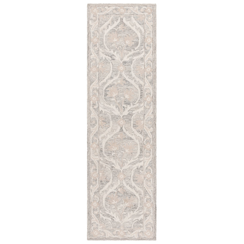 Tapis gris / ivoire en laine et coton touffeté Tyrona, Tapis de couloir 2 pi 3 po x 8 pi