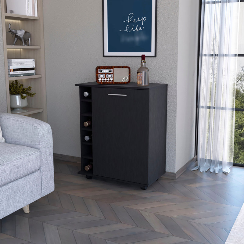 Chariot-bar noir à 6 rangements avec plateau intérieur élégant et polyvalent, Noir