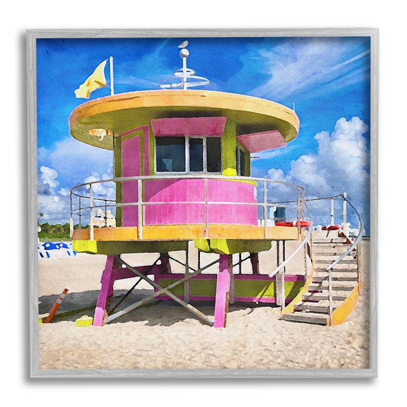 Highland Dunes Pink Lifeguard Hut, Estampe numérique Farmhouse, H 24 po x l 24 po x P 1,5 po