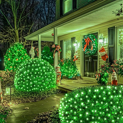 12ft x 5ft 360 LED Net Lights, 8 Lighting Modes Green LED, Clear Transparent Wire Plug in Mesh Lights with Controller, Outdoor Christmas Holiday Decor Lights for Tree Bush Garden Patio Party