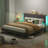 Velvet Upholstered Platform Bed Frame With Storage Headboard And LED Lights-979535343-978940313