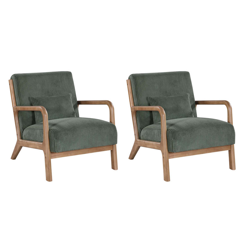 Accent Chair, Mid-century Modern Armchair With Solid Wood Frame,armchair With An Extra Pillow For Living Room, Bedroom（set Of 2）