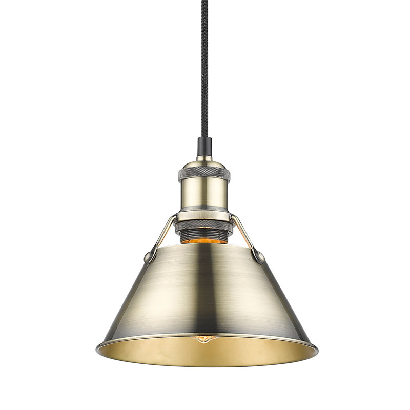 Luminaire suspendu conique à 1 lumière Weatherford, Laiton vieilli, Laiton vieilli, H 129 po x l 7,5 po x P 7,5 po