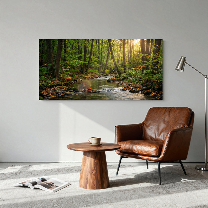 Ensemble de 1 tableau sur toile « Ruisseau forestier », 40“W x 20”H, Toile tendue