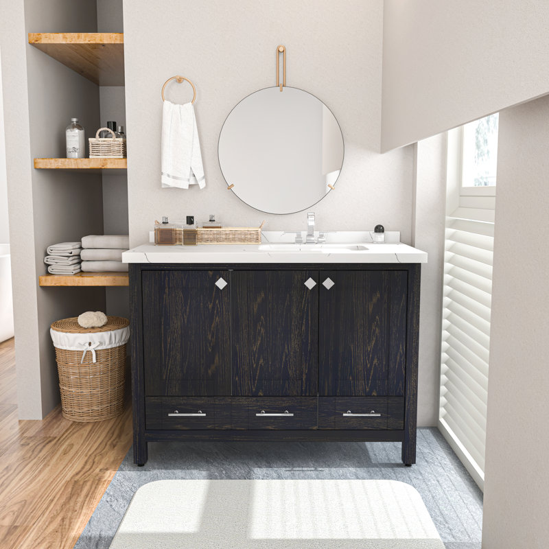 Elektra 47'' Single Bathroom Vanity with Engineered Marble Top, Dark Blue