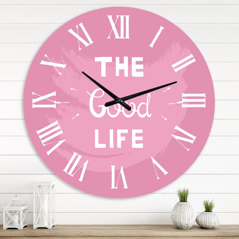 Horloge ronde en métal The Good Life On - rose, Surdimensionné
