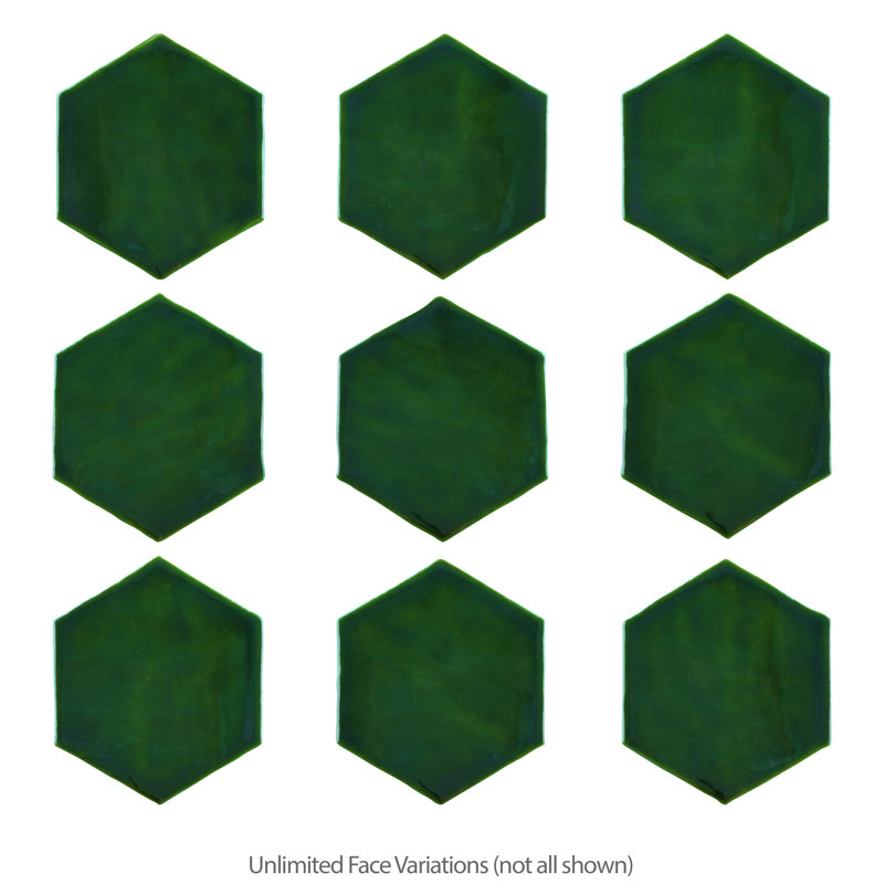Viva Hex Antic Handmade 6" x 7" Ceramic Tile, Green
