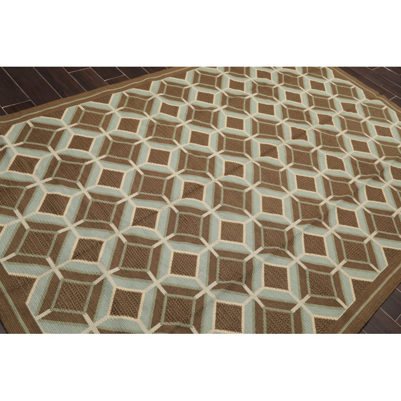 Tapis zone en laine brun/aqua 6 pi x 9 pi 4 po one-of-kind noué la Stpierre