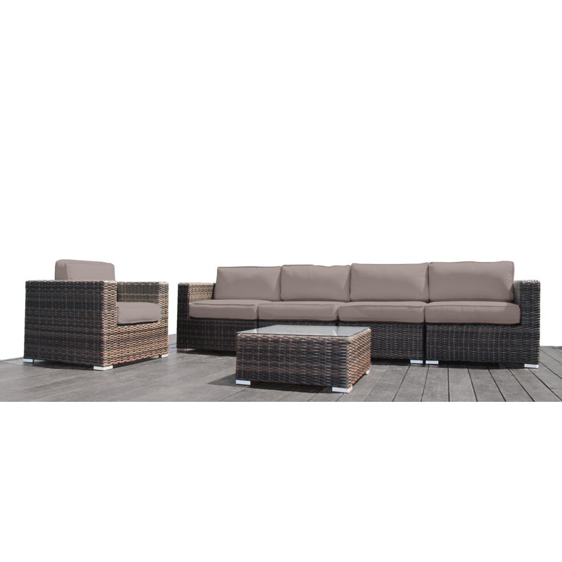 Demarest Fully Assembled 5 - Person Seating Group with Cushions |Convenient wicker patio sofa, Sunbrella Taupe