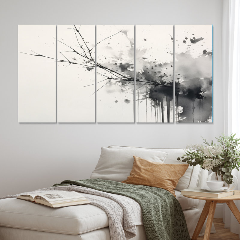 Noir et blanc Pure Serenity I - impression d'art mural minimaliste - 5 panneaux égaux