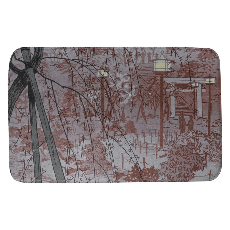 Tapis rectangulaire antidérapant Maez Misty Evening at Shinobazu Pond, l 21 po x L 34 po, Rouge