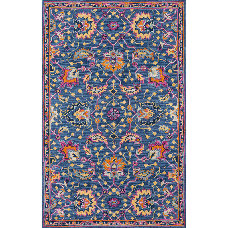 Tapis bleu en laine touffeté à la main Lancaster, Rectangle 6 pi x 9 pi