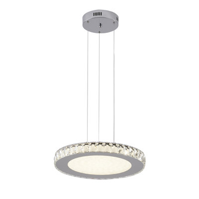 Miyashiro 1-Light Chrome Stainless Steel Dimmable LED Chandelier With Clear Crystal Accents