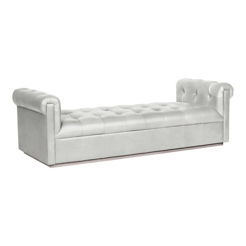 Chaise longue Thom Filicia Home, Gris colombe, Cuir véritable Saloon