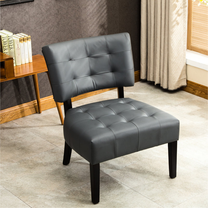 Gray Blended Leather Accent Chair With Oversized Tufting - Fine Craftsmanship Back Relaxing Seating, Gray