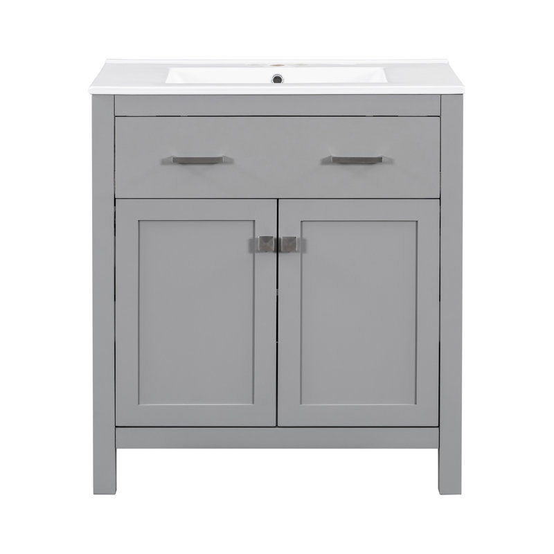 Double Sink Bathroom Vanity In Modern Gray Finish, With Drawer And Adjustable Shelf - Chic Fixture 60" Ceramic Sinks, Soft Close Feature Sophisticated Element