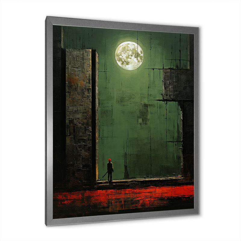 «Full Moon Urban Solitude Retro Minimal I», reproduction sur toile, H 44 po x l 34 po x P 1,5 po, Cadre simple argenté